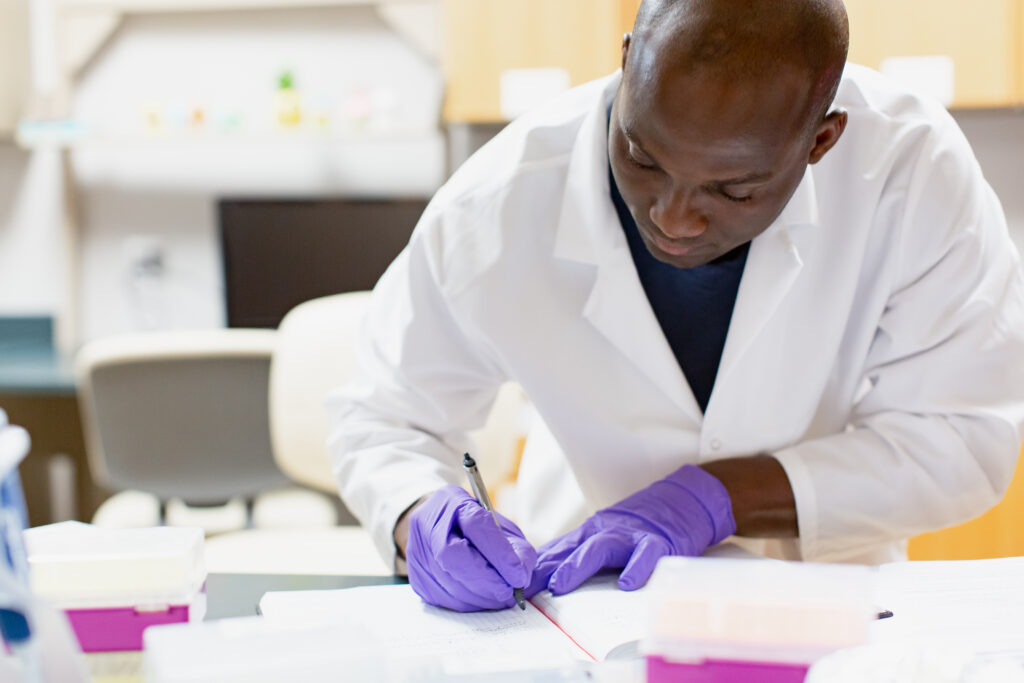 professor conducting research in lab