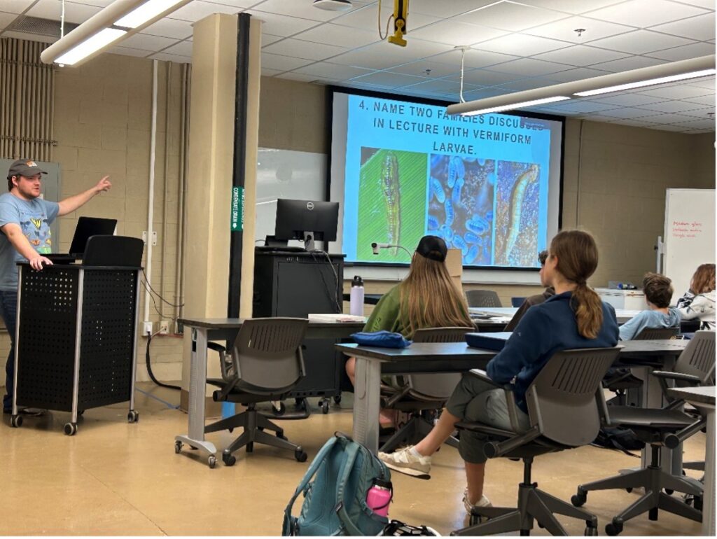 Matthew Longmire teaching a lecture in EPP 321: Introductory Entomology.